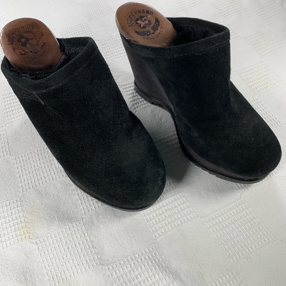 Lucky brand black suede Echo heeled clogs size 8M